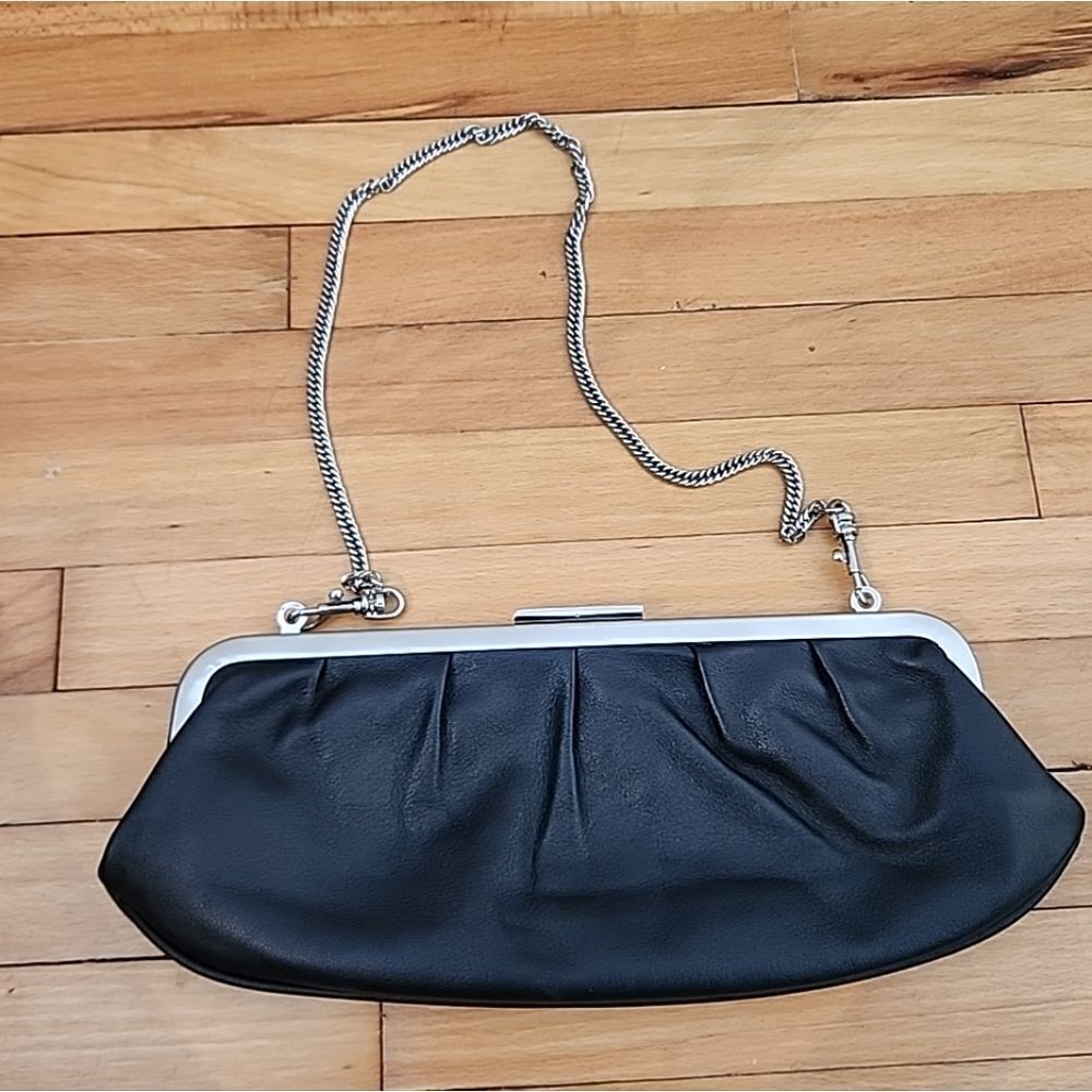 Giani Bernini Clutch Evening Bag Black Silver Chain Strap Snap Close